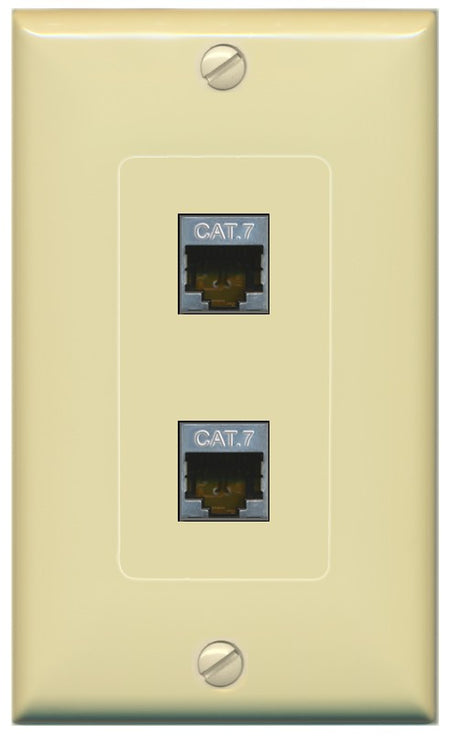RiteAV 2 Port Cat7 Shielded Ethernet Wall Plate - 1 Gang Decorative [Ivory/Ivory]