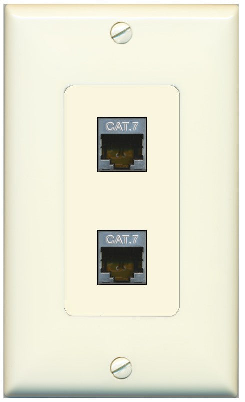 RiteAV 2 Port Cat7 Shielded Ethernet Wall Plate - 1 Gang Decorative [Light-Almond]