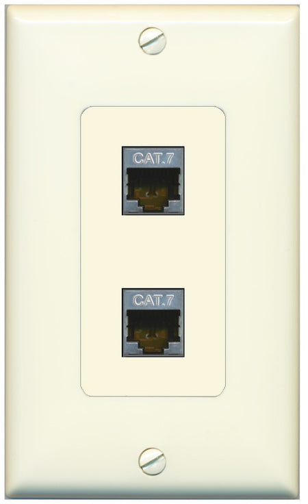 RiteAV 2 Port Cat7 Shielded Ethernet Wall Plate - 1 Gang Decorative [Light-Almond]