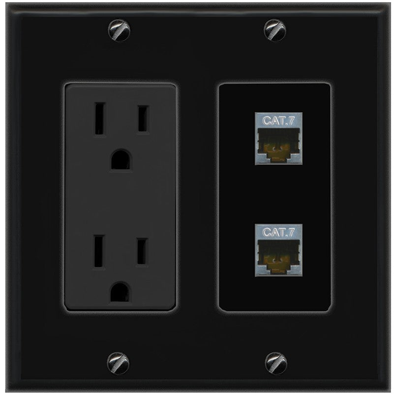 RiteAV 2 Port Cat7 Shielded Ethernet Wall Plate - Outlet [Black/Black]