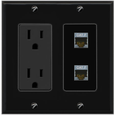 RiteAV 2 Port Cat7 Shielded Ethernet Wall Plate - Outlet [Black/Black]