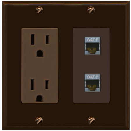 RiteAV 2 Port Cat7 Shielded Ethernet Wall Plate - Outlet [Brown/Brown]