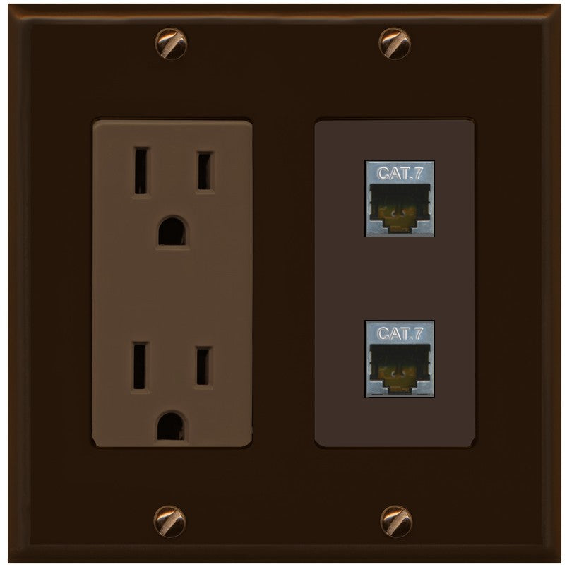 RiteAV 2 Port Cat7 Shielded Ethernet Wall Plate - Outlet [Brown/Brown]