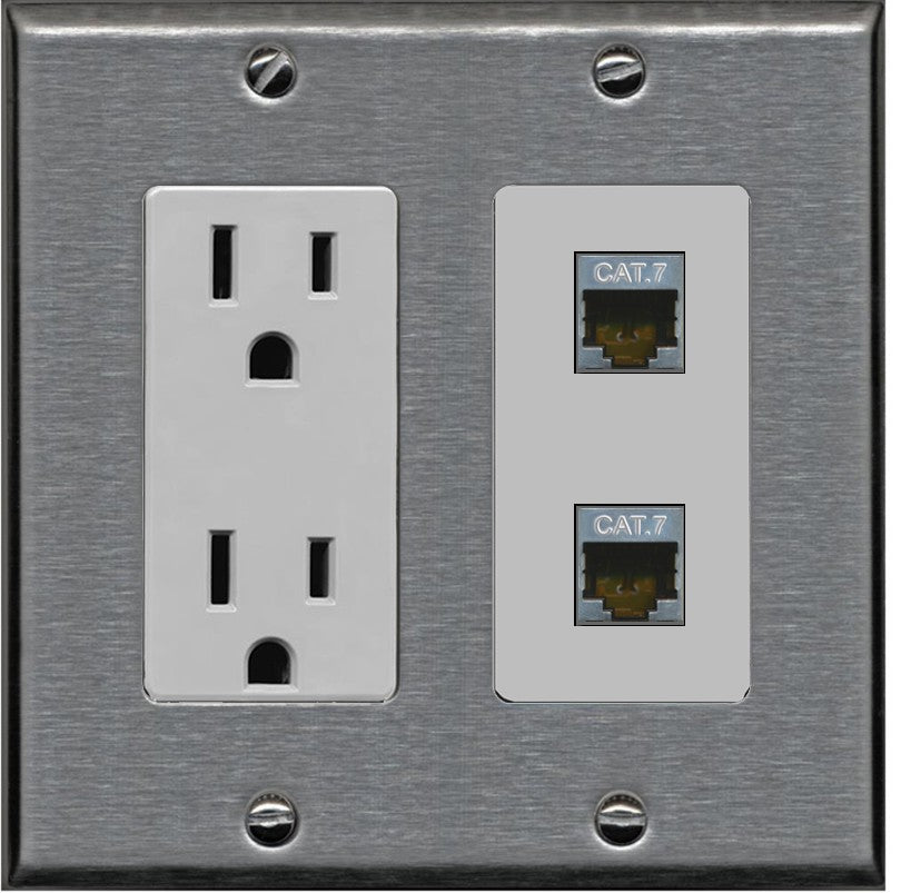 RiteAV 2 Port Cat7 Shielded Ethernet Wall Plate - Outlet [Stainless/Gray]