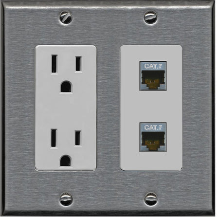 RiteAV 2 Port Cat7 Shielded Ethernet Wall Plate - Outlet [Stainless/Gray]