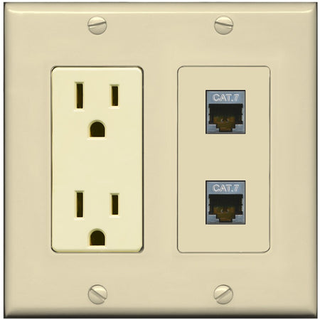 RiteAV 2 Port Cat7 Shielded Ethernet Wall Plate - Outlet [Ivory/Ivory]