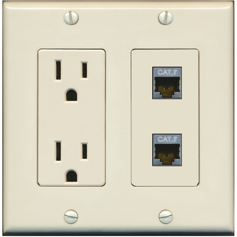 RiteAV 2 Port Cat7 Shielded Ethernet Wall Plate - Outlet [Light-Almond]