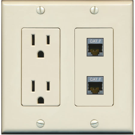 RiteAV 2 Port Cat7 Shielded Ethernet Wall Plate - Outlet [Light-Almond]