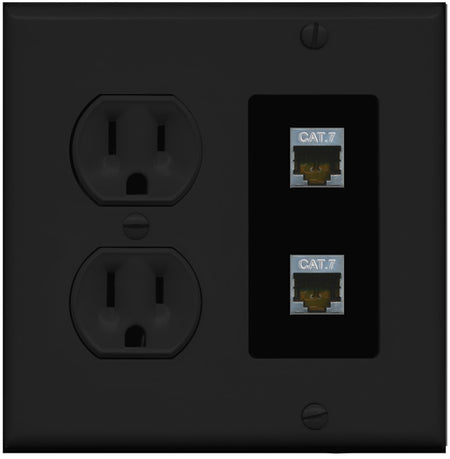 RiteAV 2 Port Cat7 Shielded Ethernet Wall Plate - Round Outlet [Black/Black]