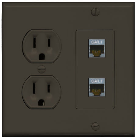 RiteAV 2 Port Cat7 Shielded Ethernet Wall Plate - Round Outlet [Brown/Brown]