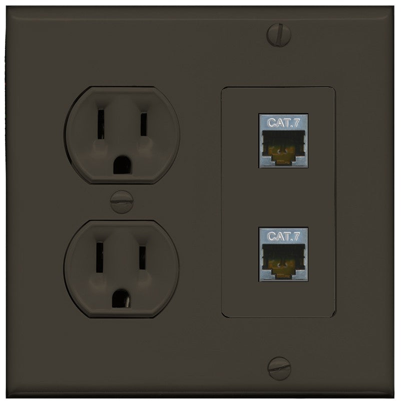 RiteAV 2 Port Cat7 Shielded Ethernet Wall Plate - Round Outlet [Brown/Brown]