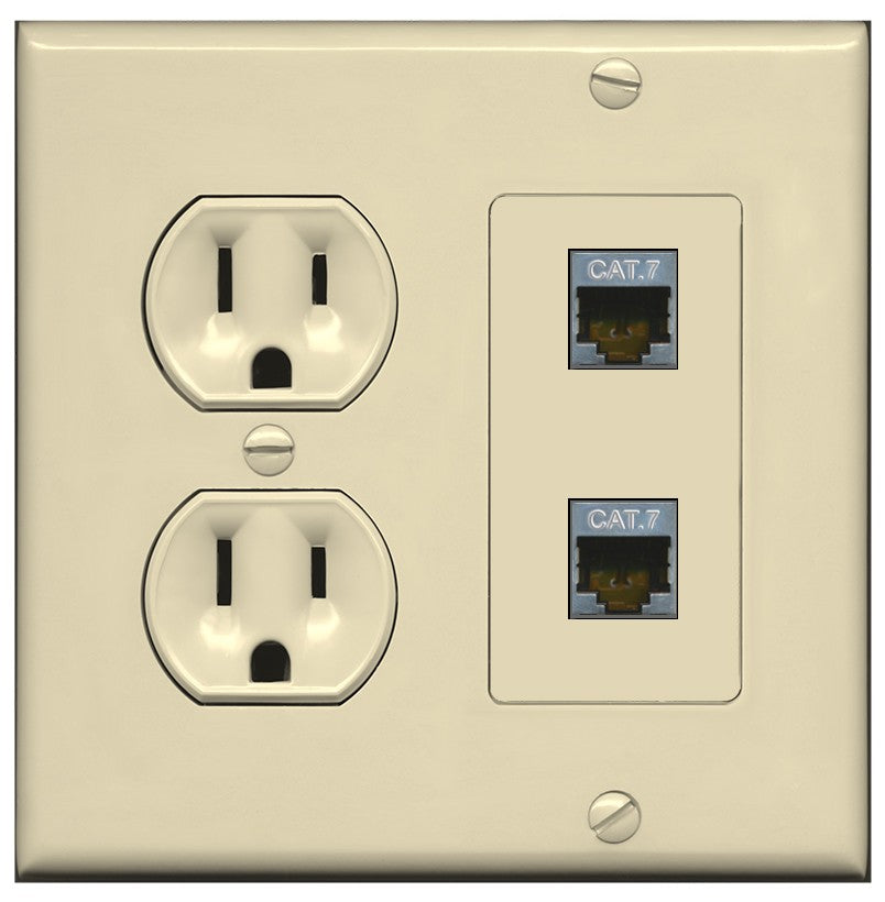 RiteAV 2 Port Cat7 Shielded Ethernet Wall Plate - Round Outlet [Ivory/Ivory]