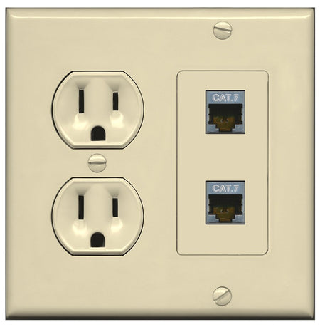 RiteAV 2 Port Cat7 Shielded Ethernet Wall Plate - Round Outlet [Ivory/Ivory]