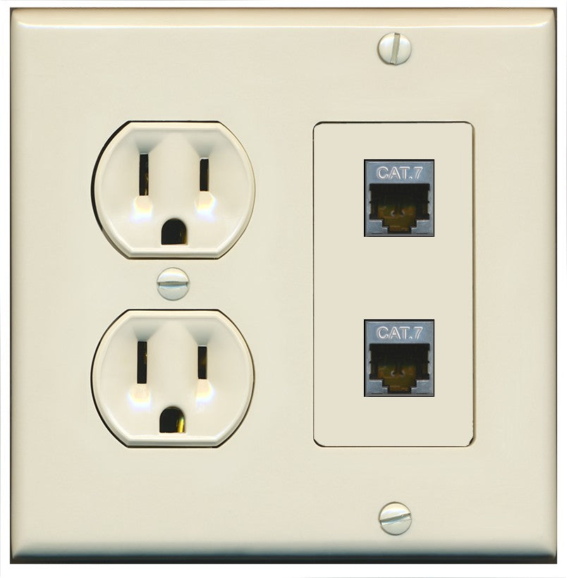 RiteAV 2 Port Cat7 Shielded Ethernet Wall Plate - Round Outlet [Light-Almond]