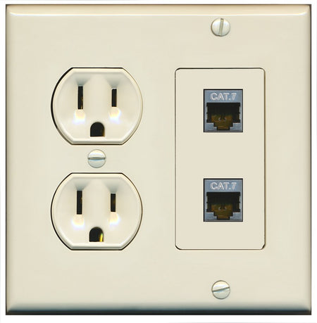 RiteAV 2 Port Cat7 Shielded Ethernet Wall Plate - Round Outlet [Light-Almond]