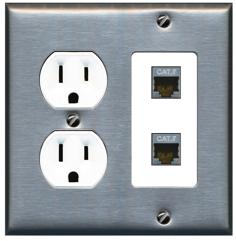 RiteAV 2 Port Cat7 Shielded Ethernet Wall Plate - Round Outlet [Stainless/White]