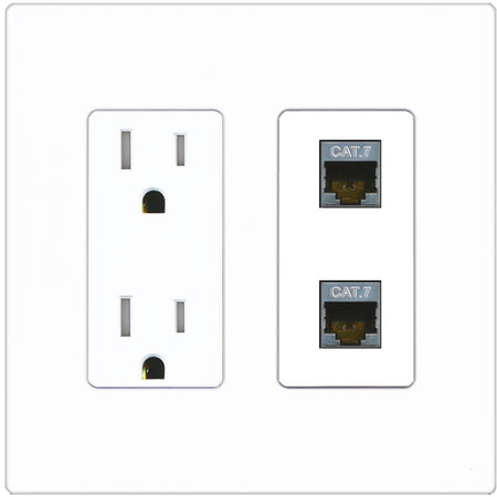 RiteAV 2 Port Cat7 Shielded Ethernet Wall Plate - Tamper-Resistant Outlet [Screwless White]
