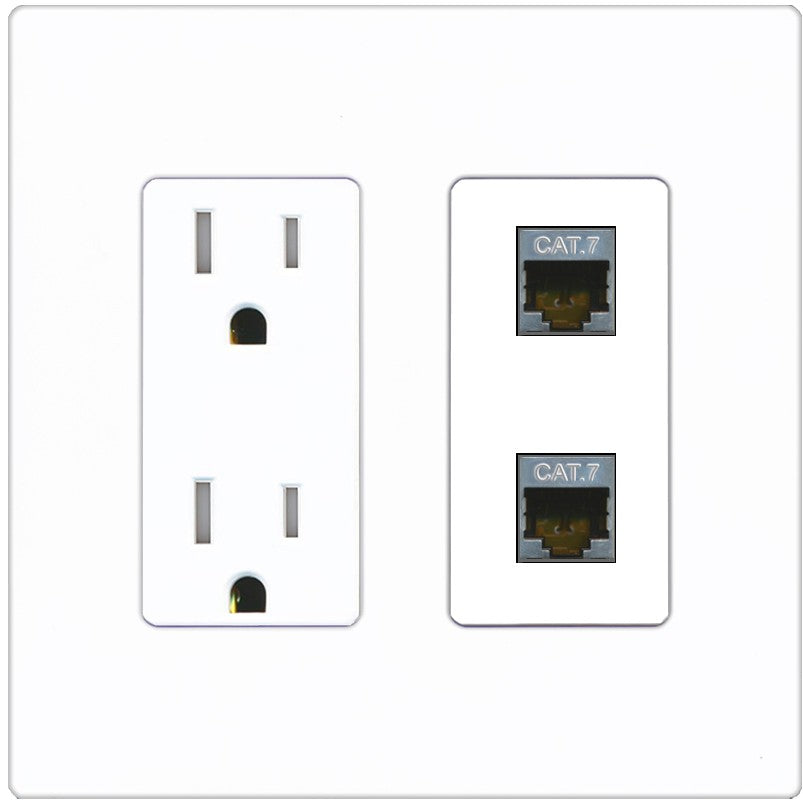 RiteAV 2 Port Cat7 Shielded Ethernet Wall Plate - Tamper-Resistant Outlet [Screwless White]
