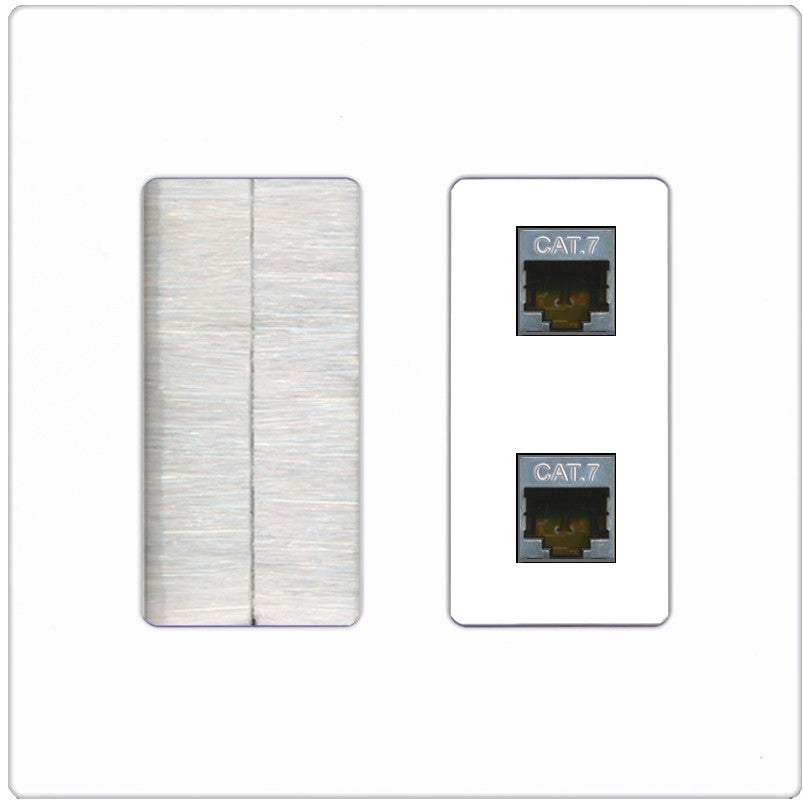 RiteAV 2 Port Cat7 Shielded Ethernet Wall Plate - Brush [Screwless White]