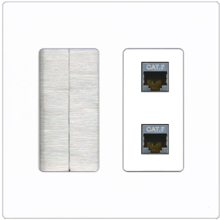 RiteAV 2 Port Cat7 Shielded Ethernet Wall Plate - Brush [Screwless White]