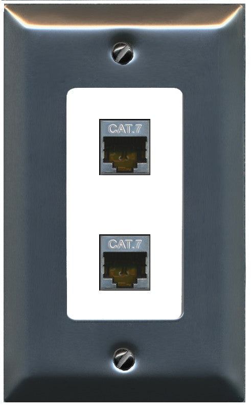 RiteAV 2 Port Cat7 Shielded Ethernet Wall Plate - 1 Gang Decorative [Stainless/White]