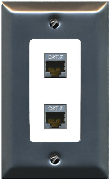 RiteAV 2 Port Cat7 Shielded Ethernet Wall Plate - 1 Gang Decorative [Stainless/White]