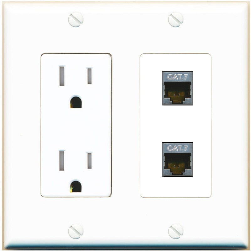 RiteAV 2 Port Cat7 Shielded Ethernet Wall Plate - Tamper-Resistant Outlet [White]