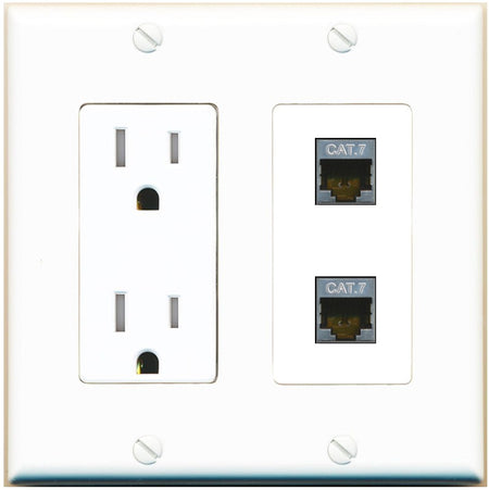 RiteAV 2 Port Cat7 Shielded Ethernet Wall Plate - Tamper-Resistant Outlet [White]