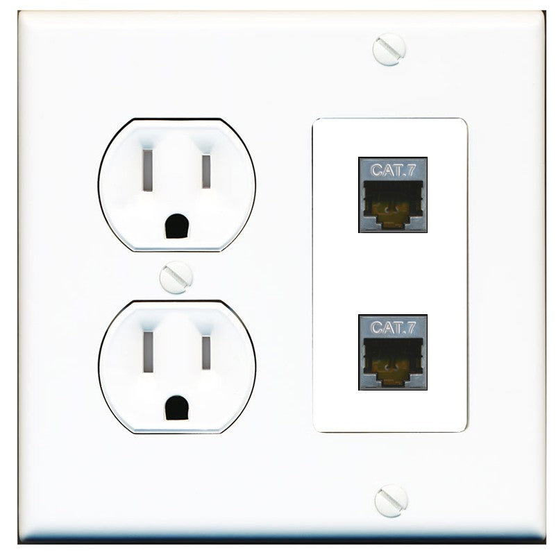 RiteAV 2 Port Cat7 Shielded Ethernet Wall Plate - Tamper Resistant Outlet [Round White]