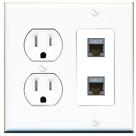 RiteAV 2 Port Cat7 Shielded Ethernet Wall Plate - Tamper Resistant Outlet [Round White]