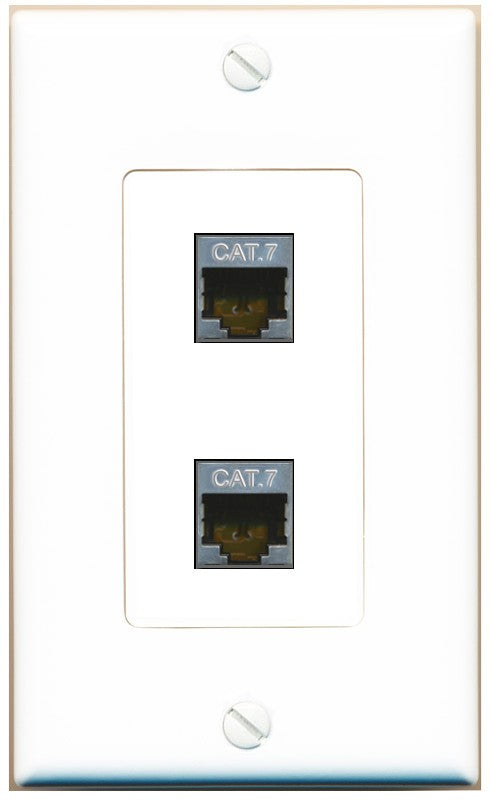RiteAV 2 Port Cat7 Shielded Ethernet Wall Plate - 1 Gang Decorative [White]