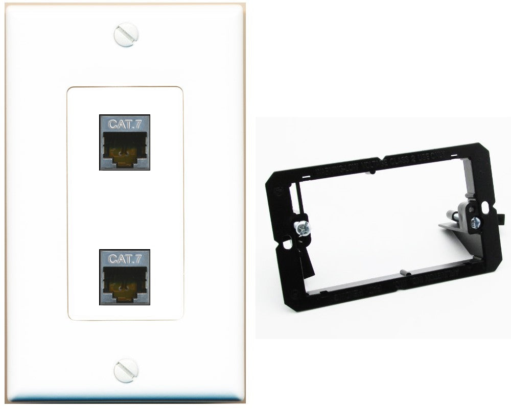 RiteAV 2 Port Cat7 Shielded Ethernet Wall Plate - Bracket [White]