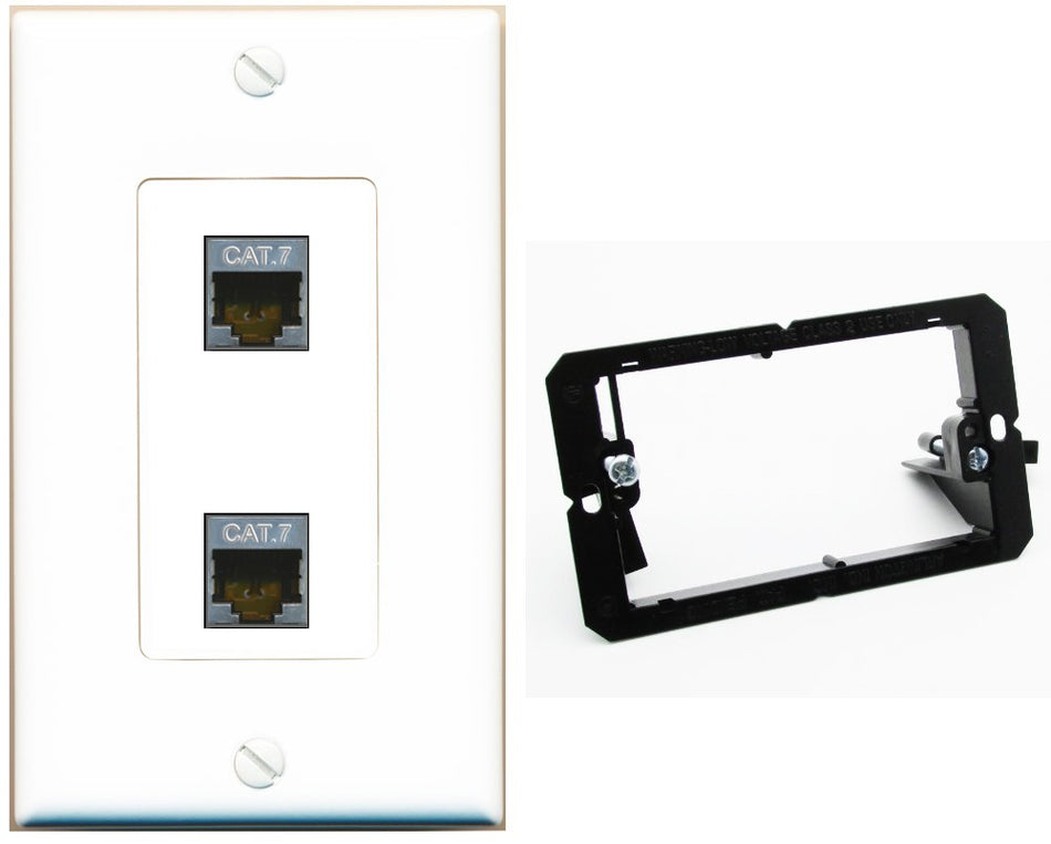 RiteAV 2 Port Cat7 Shielded Ethernet Wall Plate - Bracket [White]