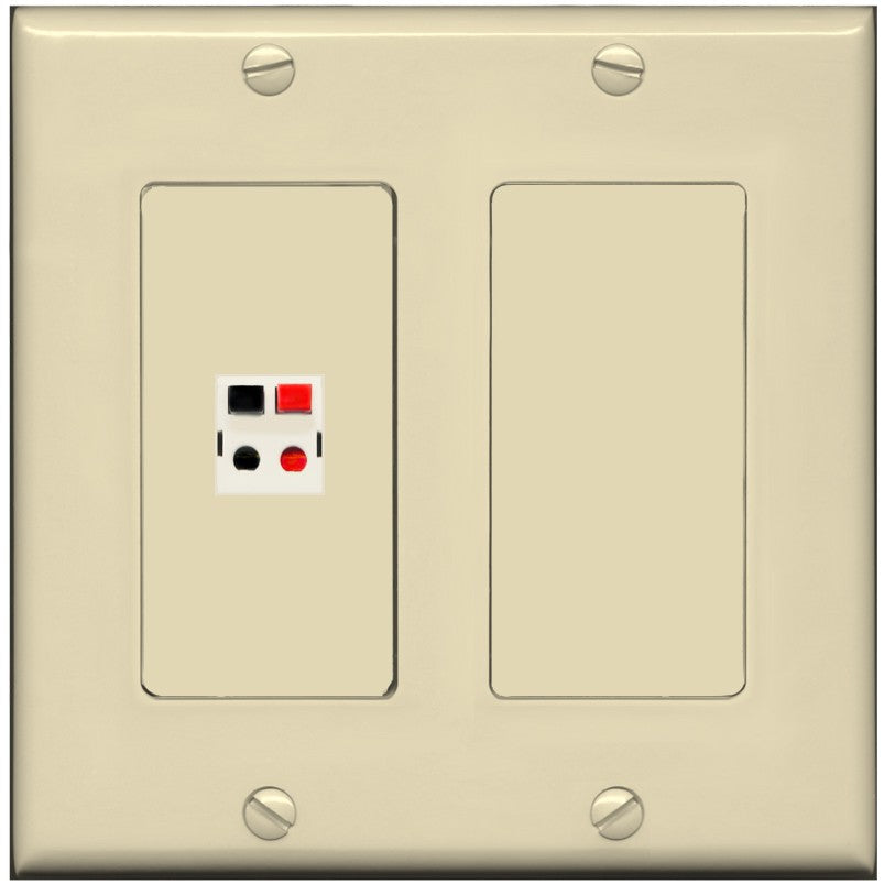 RiteAV 2 Gang 1 Port Speaker Jack Wall Plate - 2 Gang [Ivory/Ivory]