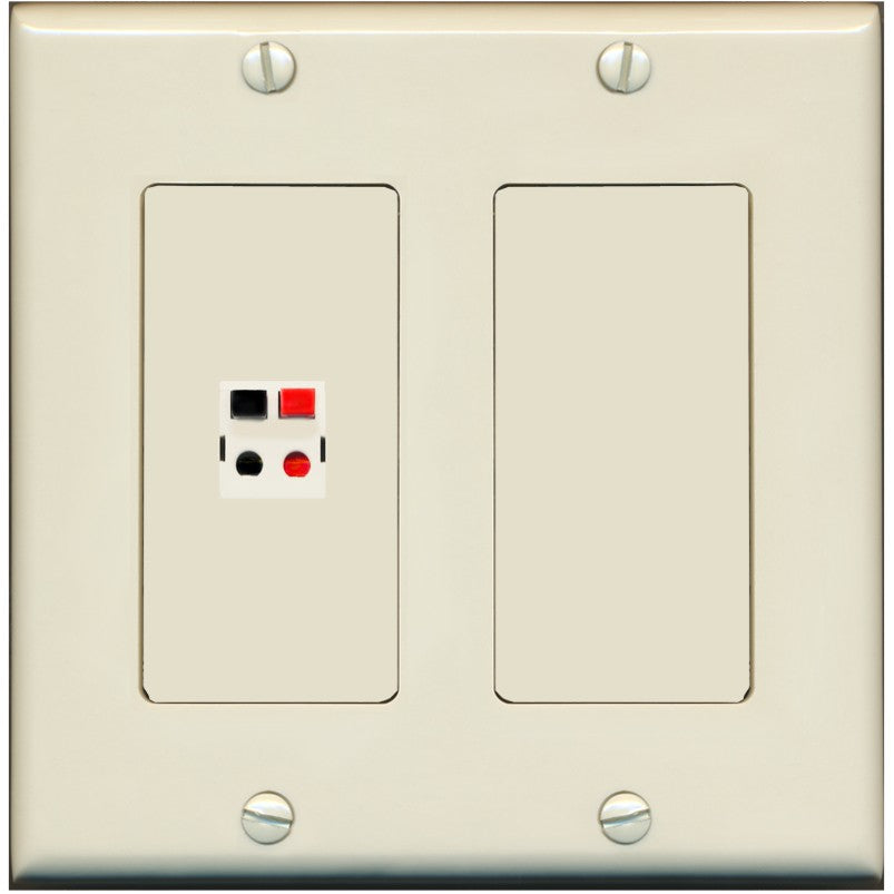 RiteAV 2 Gang 1 Port Speaker Jack Wall Plate - 2 Gang [Light-Almond]
