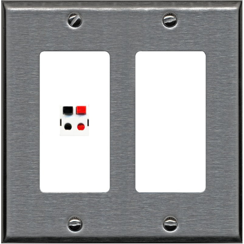 RiteAV 2 Gang 1 Port Speaker Jack Wall Plate - 2 Gang [Stainless/White]