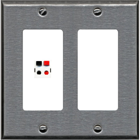 RiteAV 2 Gang 1 Port Speaker Jack Wall Plate - 2 Gang [Stainless/White]