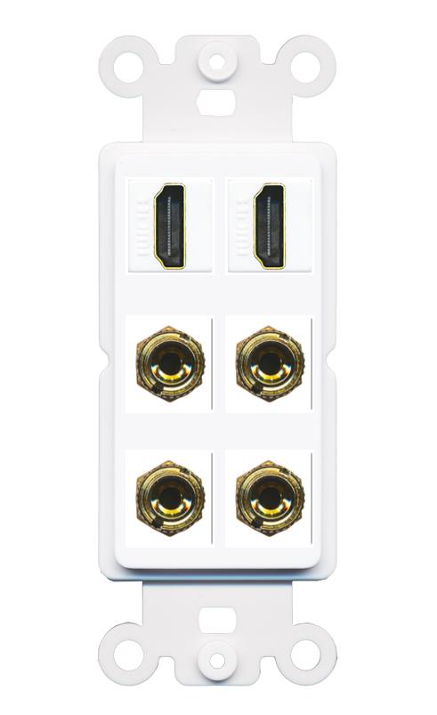 RiteAV 2 Speaker 4 Banana Binding Post Wall Plate with 2 HDMI Jacks - Rocker [White]