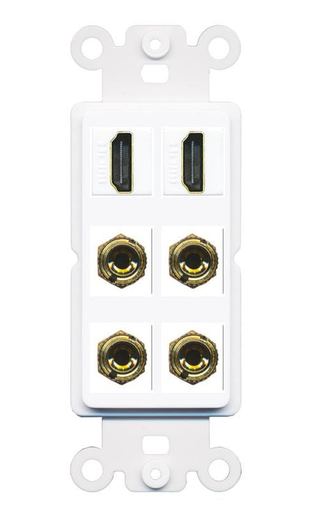 RiteAV 2 Speaker 4 Banana Binding Post Wall Plate with 2 HDMI Jacks - Rocker [White]
