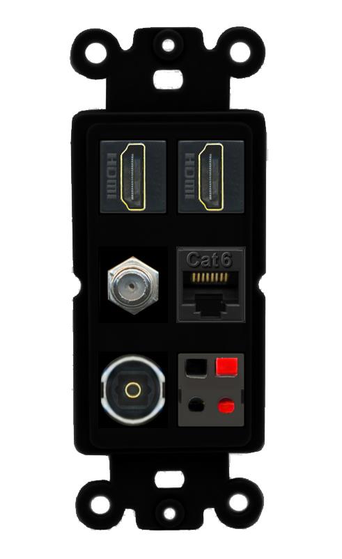 RiteAV 2 Port HDMI 1 Coax Cat6-Ethernet Toslink Speaker Wall Plate - Rocker [Black/Black]