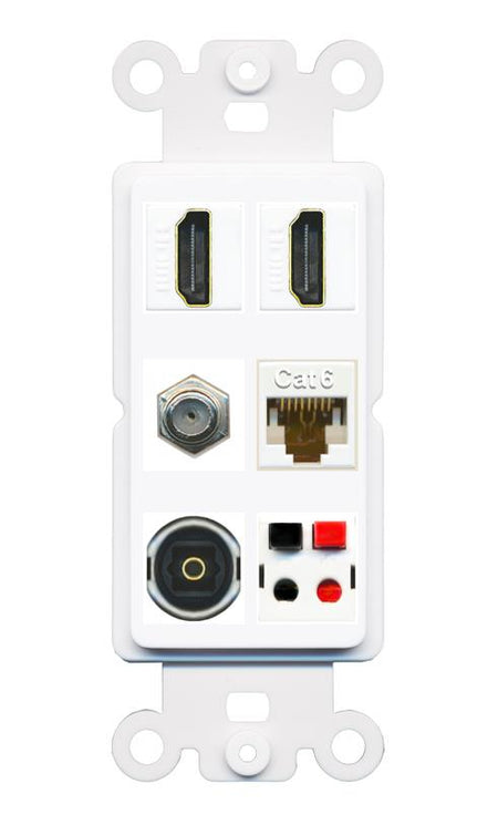 RiteAV 2 Port HDMI 1 Coax Cat6-Ethernet Toslink Speaker Wall Plate - Rocker [White]