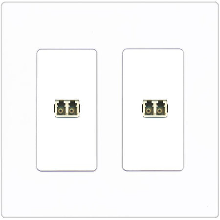 RiteAV 2 Port LC Fiber Optic Multimode Duplex Wall Plate - 2 Gang [Screwless White]