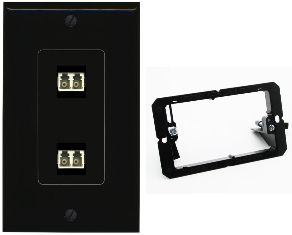 RiteAV 2 Port LC Fiber Optic Multimode Duplex Wall Plate - Bracket [Black/Black]