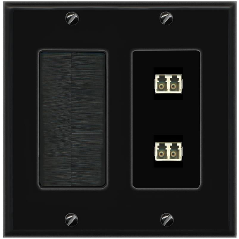 RiteAV 2 Port LC Fiber Optic Multimode Duplex Wall Plate - Brush [Black/Black]