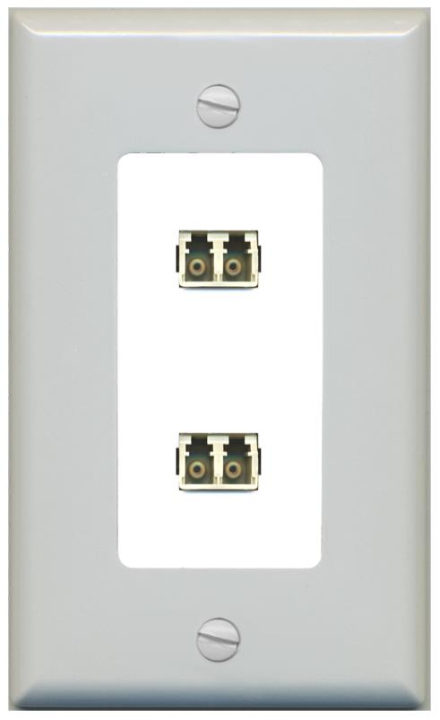 RiteAV 2 Port LC Fiber Optic Multimode Duplex Wall Plate - 1 Gang [Gray/White]