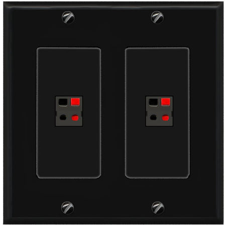 RiteAV 2 Port Speaker Wire Plug Jack Wall Plate - 2 Gang [Black/Black]