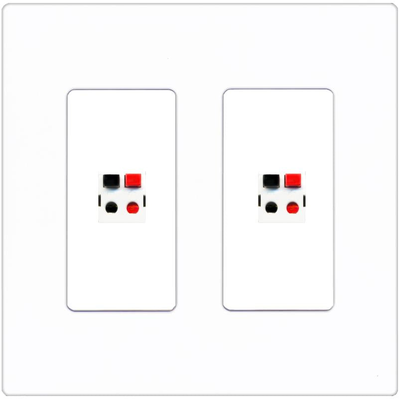 RiteAV 2 Port Speaker Wire Plug Jack Wall Plate - 2 Gang [Screwless White]