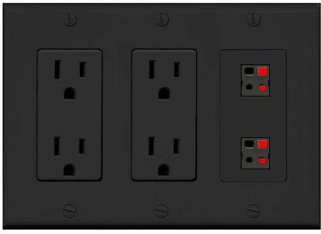 RiteAV 2 Port Speaker Wire Plug Jack Wall Plate - 2 Outlet [Black/Black]