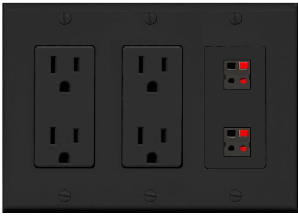 RiteAV 2 Port Speaker Wire Plug Jack Wall Plate - 2 Outlet [Black/Black]