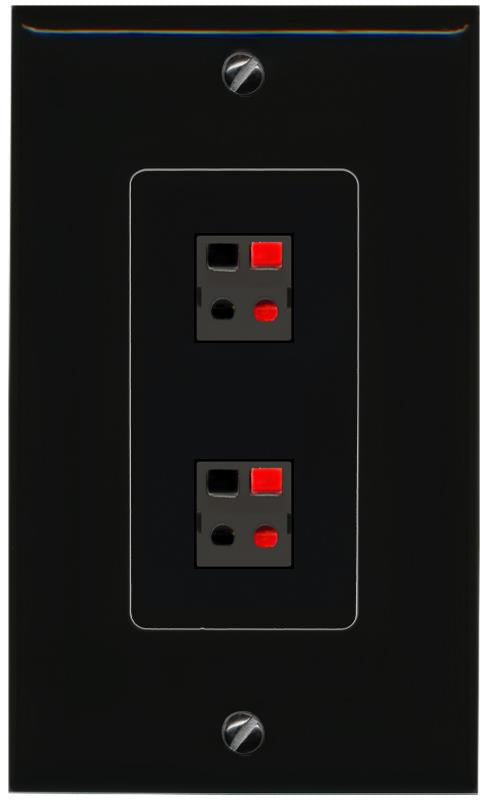 RiteAV 2 Port Speaker Wire Plug Jack Wall Plate - 1 Gang [Black/Black]